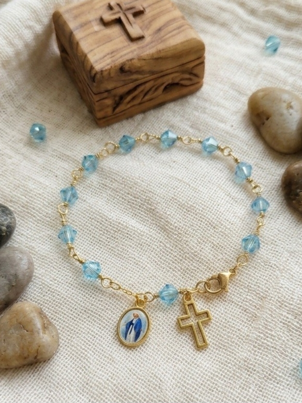 Rosary Bracelet with Czech Light Blue